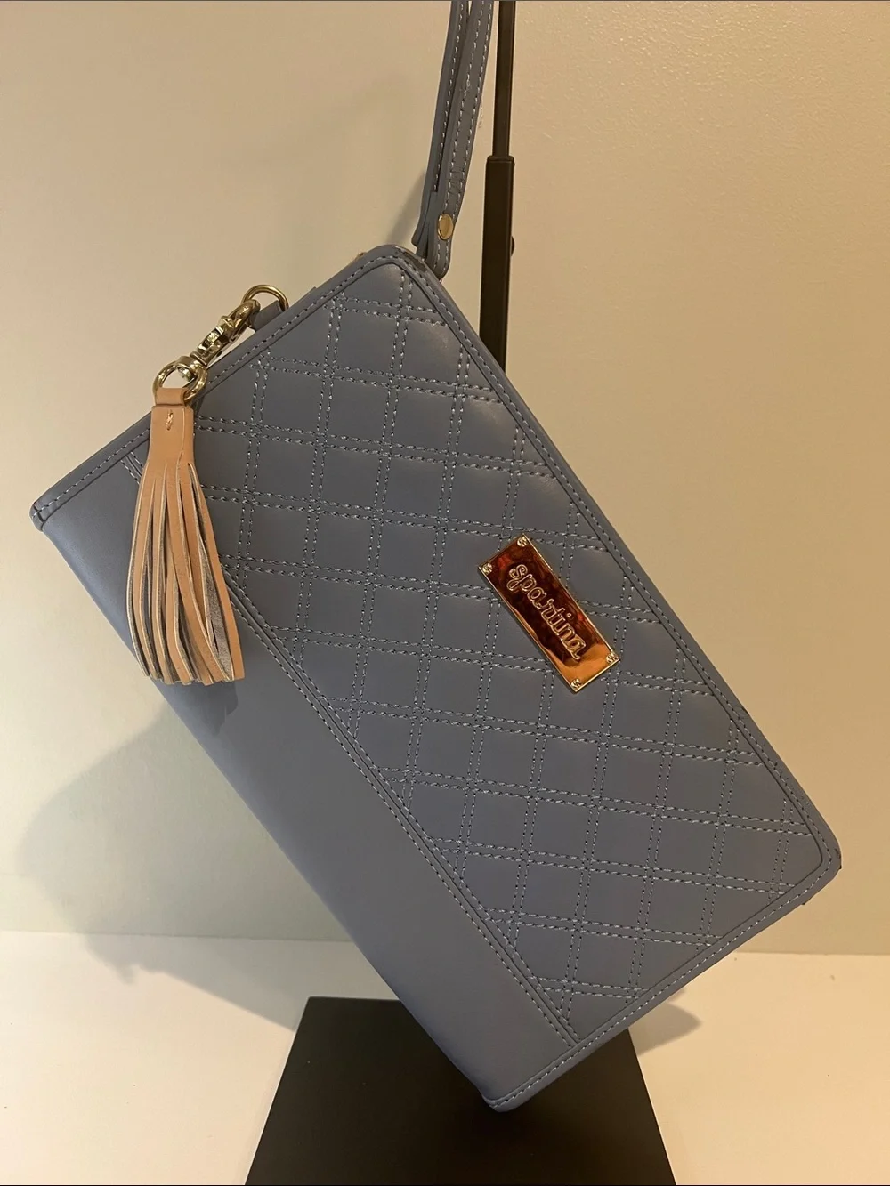 Spartina 449 Quilted Light Blue Wristlet Clutch with Beige Tassel